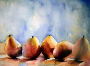 "Pear Lineup" by Patty Kane, watercolor, 2009