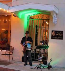 Sax outside Hotel Indigo