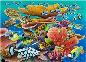 Paradise Blue Boat Ocean Coral Reef Photo Ocean Photography Tropical Beach Scene Tropical Wall Art Photography by Rachel Brooks Art